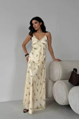 Spaghetti Strap Long Slim Floral Dress