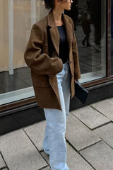 Manteau blazer américain rétro en daim marron
