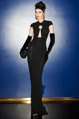 Robe de soirée vintage moulante en résille noire ajourée