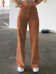 Pantalon droit décontracté de couleur unie 
