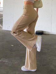Pantalon droit décontracté de couleur unie 