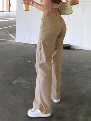 Pantalon droit décontracté de couleur unie 