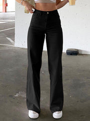 Pantalon droit décontracté de couleur unie 