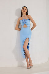 Robe Callie Peony à volants - Bleue
