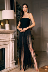 Robe noire bustier à franges