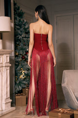 Robe rouge bustier à franges