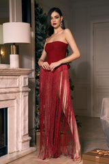 Robe rouge bustier à franges