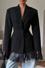 Lace Trim Flap Pocket Fitted Blazer