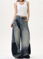 Jean baggy à jambes larges délavé et usé