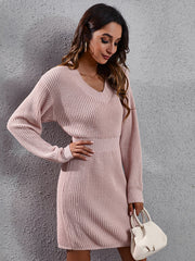 robe en maille à manches longues et col en V 