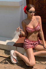 Sexy Plaid Print Two Piece Swim Set
