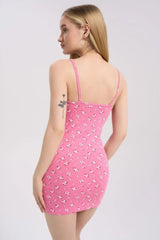 Ditsy Floral U Neck Open Back Bodycon Slip Dress
