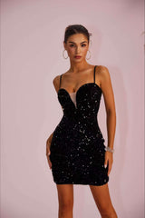 Robe de soirée à bretelles fendues, transparente et moulante à empiècements de sequins