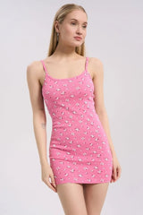 Ditsy Floral U Neck Open Back Bodycon Slip Dress