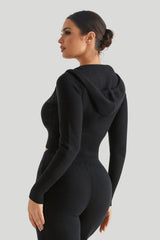 Sweat à capuche sexy taille haute à manches longues en maille