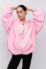 Sweat à capuche rose mi-long à imprimé lettres