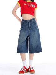 Short culotte en jean taille haute