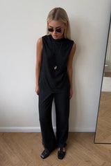 Sleeveless Lounge Top Wide Leg Pants Set