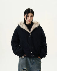 Veste bomber à capuche bordée de fourrure