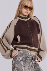 Pull en maille rétro gothique à blocs de couleurs et fermeture éclair