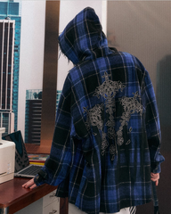 Veste à capuche oversize à carreaux bleus