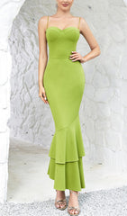 Robe longue à bretelles et coupe sirène verte