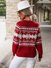 Pull de Noël rouge à col rond 
