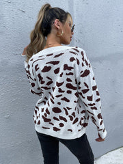 Pull en maille à col en V imprimé léopard 