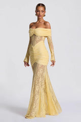 Robe de soirée maxi élégante en dentelle noire cintrée