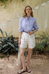 White Linen High Waist Casual Pants
