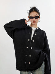 Cardigan en maille à bordure côtelée, oversize, bouton et fermeture éclair