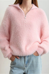 Pull à col roulé ample en fausse fourrure de vison avec fermeture éclair