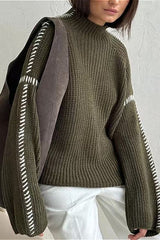 Pull col roulé colorblock style urbain
