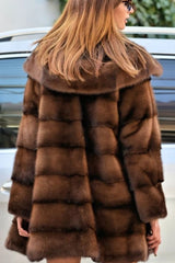 Manteau ample mi-long à capuche en fausse fourrure de vison, grandes tailles