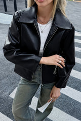 Point Collar Faux Leather Zip Jacket