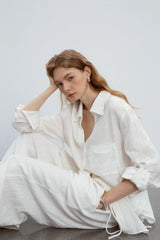 Linen V Neck Relaxed Blouse