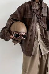 Veste de moto rétro marron mat en PU