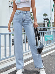 Pantalon slim à jambes larges fendues, coupe droite et ample, taille haute 