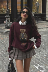Pull en maille slim brodé ours rétro