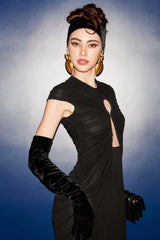 Robe de soirée vintage moulante en résille noire ajourée