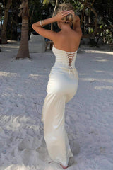 Robe de soirée maxi élégante et romantique fendue en satin