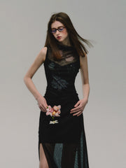 Robe maxi élégante à empiècements en résille