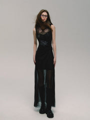 Robe maxi élégante à empiècements en résille