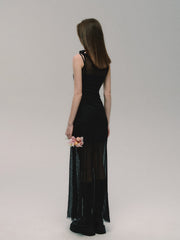 Robe maxi élégante à empiècements en résille
