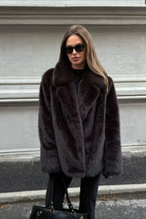 Manteau d'hiver tendance en peluche à col large en fausse fourrure de renard