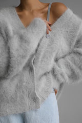 Gilet ample en polaire douce vison à col en V uni