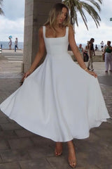 Minimalist Square Neck Slim A Line Slip Dress