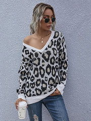 Pull en maille à col V imprimé léopard 