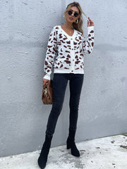 Pull en maille à col en V imprimé léopard 