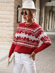 Pull de Noël rouge à col rond 